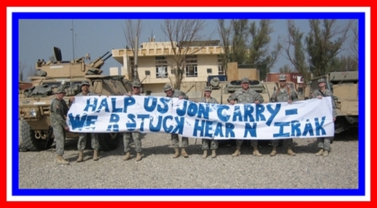 US troops in Iraq mocking Senator John Kerry and his published slur against them in front of a group of students on Monday, 31 October.