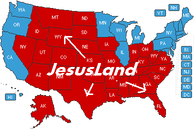 The red states of 'JesusLand'